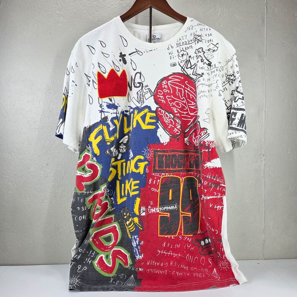 Vintage Y2K Akademiks Artfully Crafted All Over Print Graffiti Tee Sz 2XL
